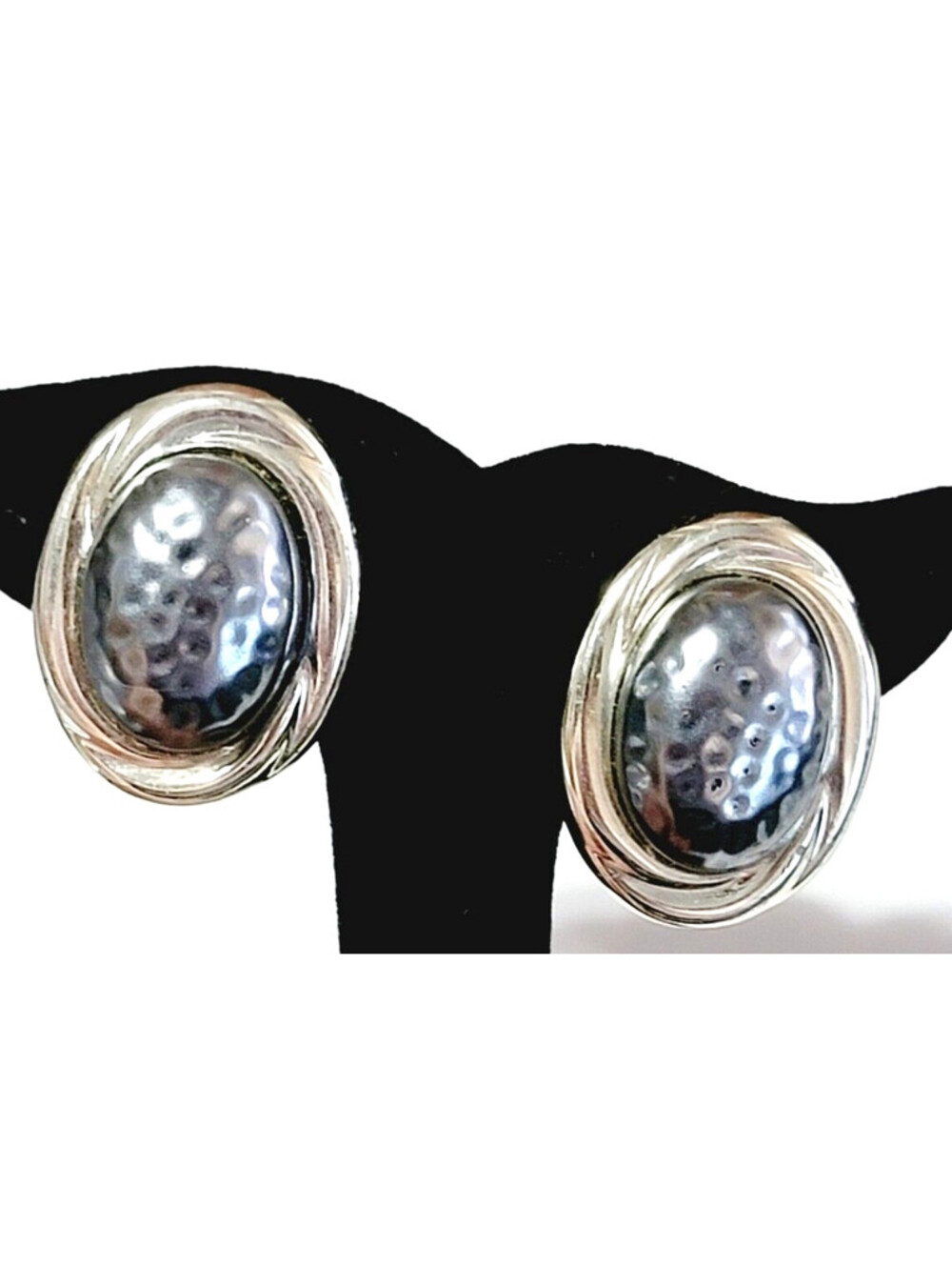 Vintage Gray Clip On Earrings Lucite Silver-tone Large Chunky Statement bc-13
